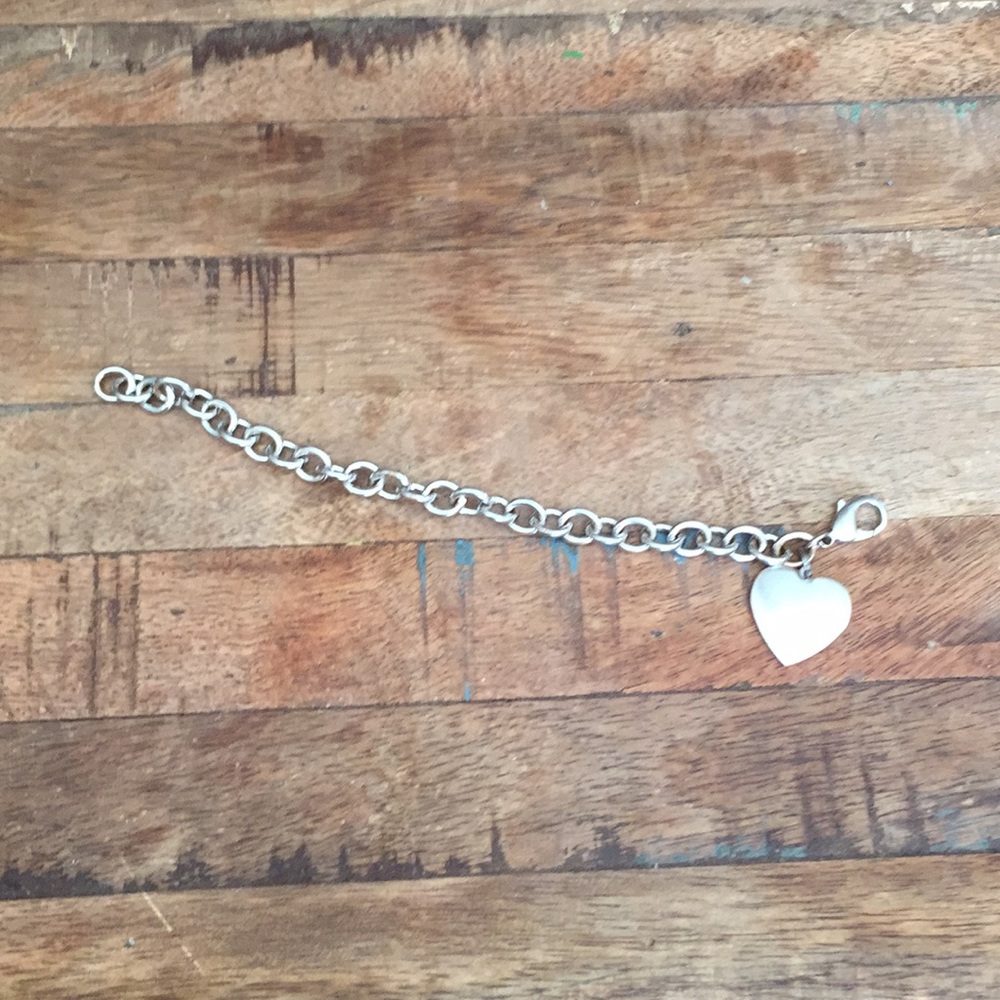 Silver Large Chain Heart Charm Bracelet